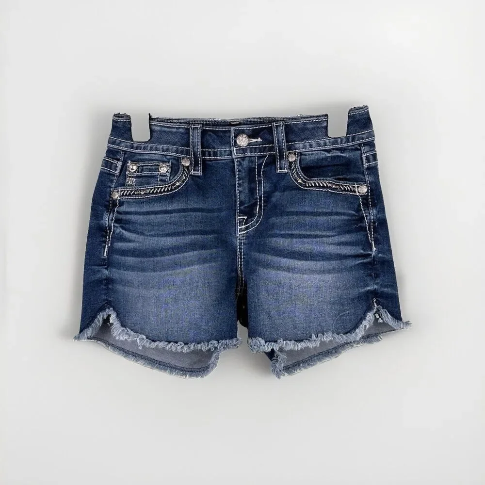 Y2K Miss Me Butterfly Cutoff Bling Rhinestone Denim Shorts Sz 27 - Picture 3 of 6
